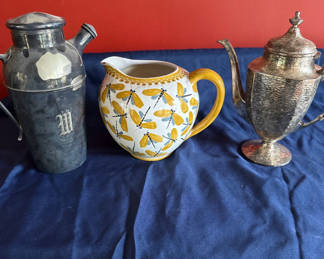 Lot 40: Vintage metalware and ceramic pitcher set