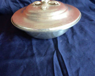 Lot 57: Silver-plated lidded serving dish with glass insert