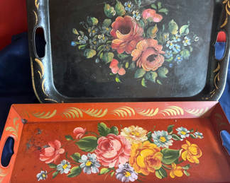 Lot 68: Two floral painted metal trays