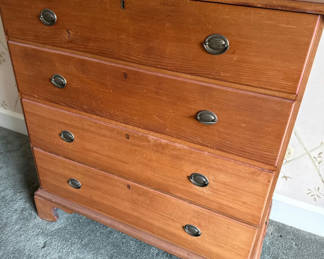 Lot 80: Wooden five-drawer dresser with metal pulls