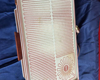 Lot 63: Vintage wooden-framed electric heater with frosted glass panel