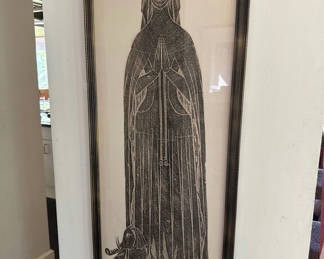 Lot 89: Framed vertical print of a robed praying figure