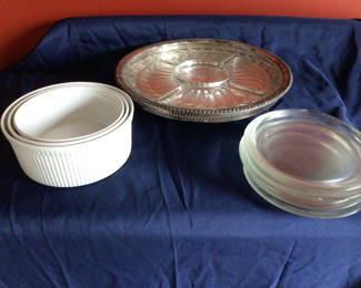 Lot 50: Ramekins, Glass Plates, and Silver Serving Platter
