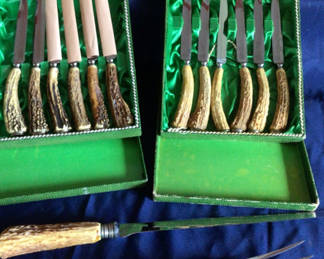 Lot 21: Antler-Handled Knife Set with Engraved Blades
