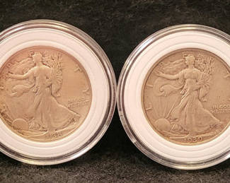 Lot 42: Lot of 4 Silver Walking Liberty Half Dollars• In Cases • 90% Silver