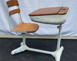 Lot 11: Vintage Student School Desk - White