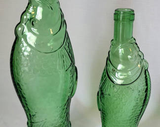 Lot 82: Vintage 70’s Emerald Green Fish Shaped Glass Bottles