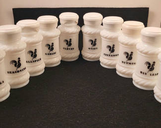 Lot 23: Vintage 10 Hazel Atlas Milk Glass Spice Shakers