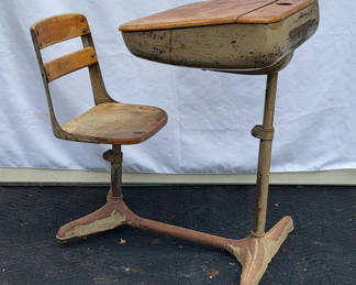 Lot 10: Vintage Students School Desk - Brown