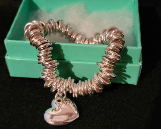 Lot 1: Tiffany & Co .925 Heart Charm Links Bracelet
