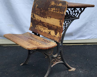 Lot 107: Antique Cast Iron & Wood Folding Students Desk