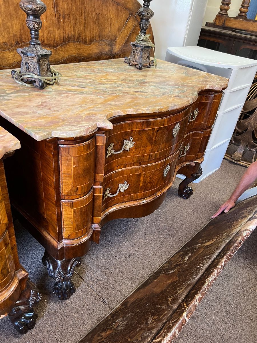 Pair of Antique Italian Rococo and Pink marble Commodes