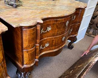 Pair of Antique Italian Rococo and Pink marble Commodes