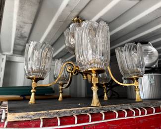 BRASS AND CRYSTAL 5 LIGHT CHANDELIER