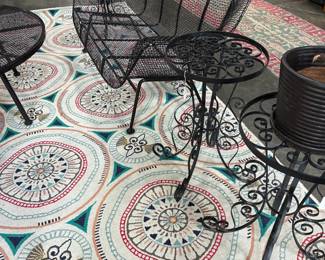 Woodard Mesh Settee, iron side tables or plant stands