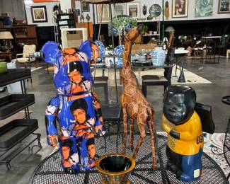 Composite bear by Andy Warhol of Mohamed Ali, Hand Carved wood Giraffe, Composite laquer School Boy sculpture, Viet Nam 1966, Egyptian Vase         Vase