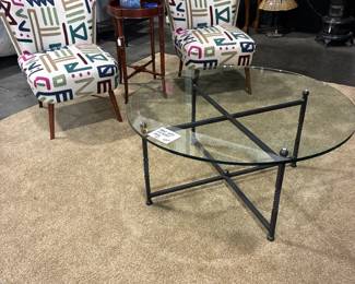 Contemporary side chairs, round glass top coffee table