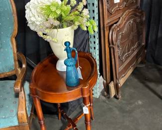Oval side table, Antique twin wood head & foot board