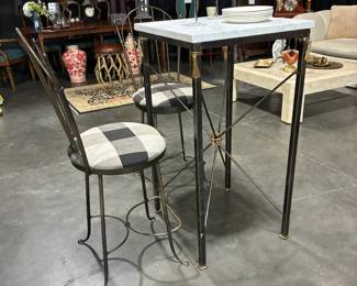 Iron base with marble top Bar Table, swivel bar stools