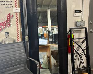 Large leather framed mirror