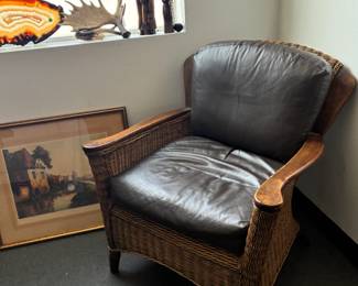 Wicker chair with leather cushions