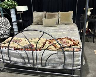 Queen iron bed frame, luxury fitted comforter & Pillows