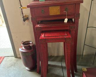 Red Asian stack tables 