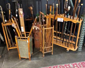 Walking canes and stands, swords and Bamboo fishing rod