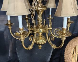 Brass chandelier with shades