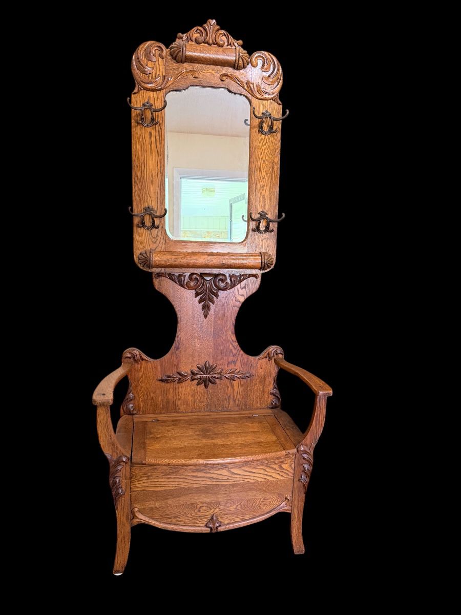 Antique Carved Oak Hall Tree