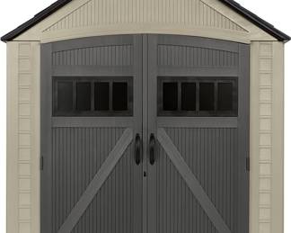 Resin Outdoor Storage Shed with Floor (7 x 7 Ft) Weather Resistant, Brown Gable, Organization for Home/Backyard/Garden Tools/Lawn Mower/Bike Storage/Pool Supplies
