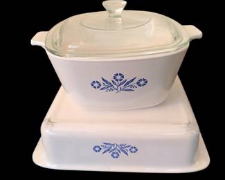Vintage Corning wear blue cornflower casseroles