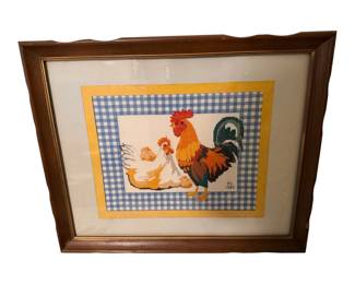 Needlepoint, rooster and hen