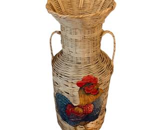 Wicker floor vase with rooster