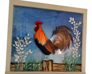 Reverse painting on Glass rooster