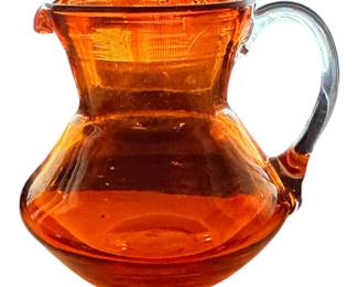 Vtg Blenko Tangerine Art Glass Miniature Pitcher 3” Intense Color