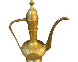Vintage Brass Coffee/ Pot Engraved Botanical Long Spout Handmade India