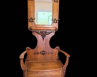 Antique Carved Oak Hall Tree 