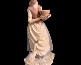 china maid statuette, maid figurine with a duck in white color, height 8 inch