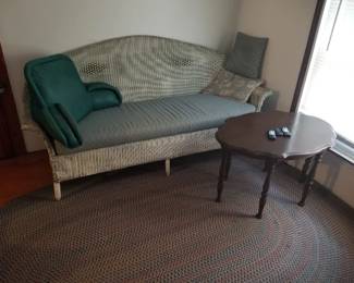 Wicker sofa; accent table