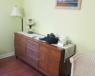 Mid-century modern bedroom suite: dresser; floor lamp
