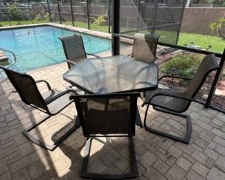 Glass Top Hexagonal Patio Dining Set with Chairs