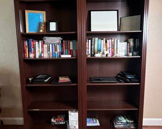 Dark Cherry Wood Two-Section Bookcase with Fluted Detailing