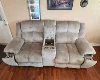 Richland Bristol Grey Power Reclining Loveseat with Console