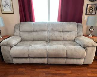 Light Gray Fabric Reclining Sofa with Cup Holders - Buster Model