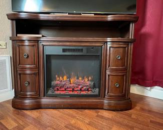 Dark Wood Electric Fireplace Media Console