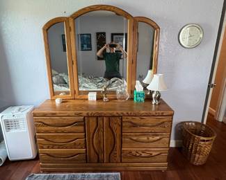 The Orman Group Oak Dresser with Tri-Fold Mirror
