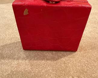 Vintage Red Faux Crocodile Embossed Vanity Case or Handbag