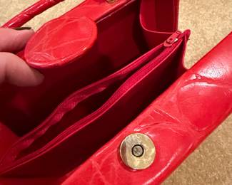 Vintage Red Faux Crocodile Embossed Vanity Case or Handbag second image