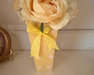 Yellow Polka Dot Vase with Artificial Flowers